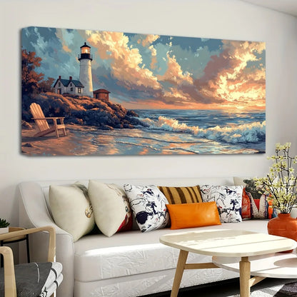 1.5 "thick pine wood Frame canvas Lighthouse
