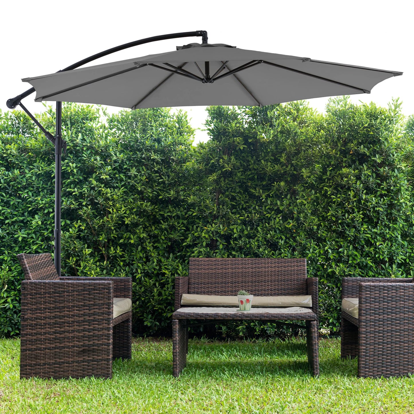 JHK 10FT Outdoor Patio Umbrella Hanging Cantilever with Easy Tilt Adjustment