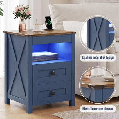 LED Nightstand with Gun Drawer: Bedside Table with Charging Station