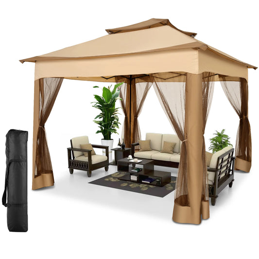 11x11 Pop Up Gazebo One-Push Canopy Tent with Mosquito Nettings,