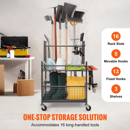 16 Slots Garden Tool Organizer Yard Tool Tower Rack