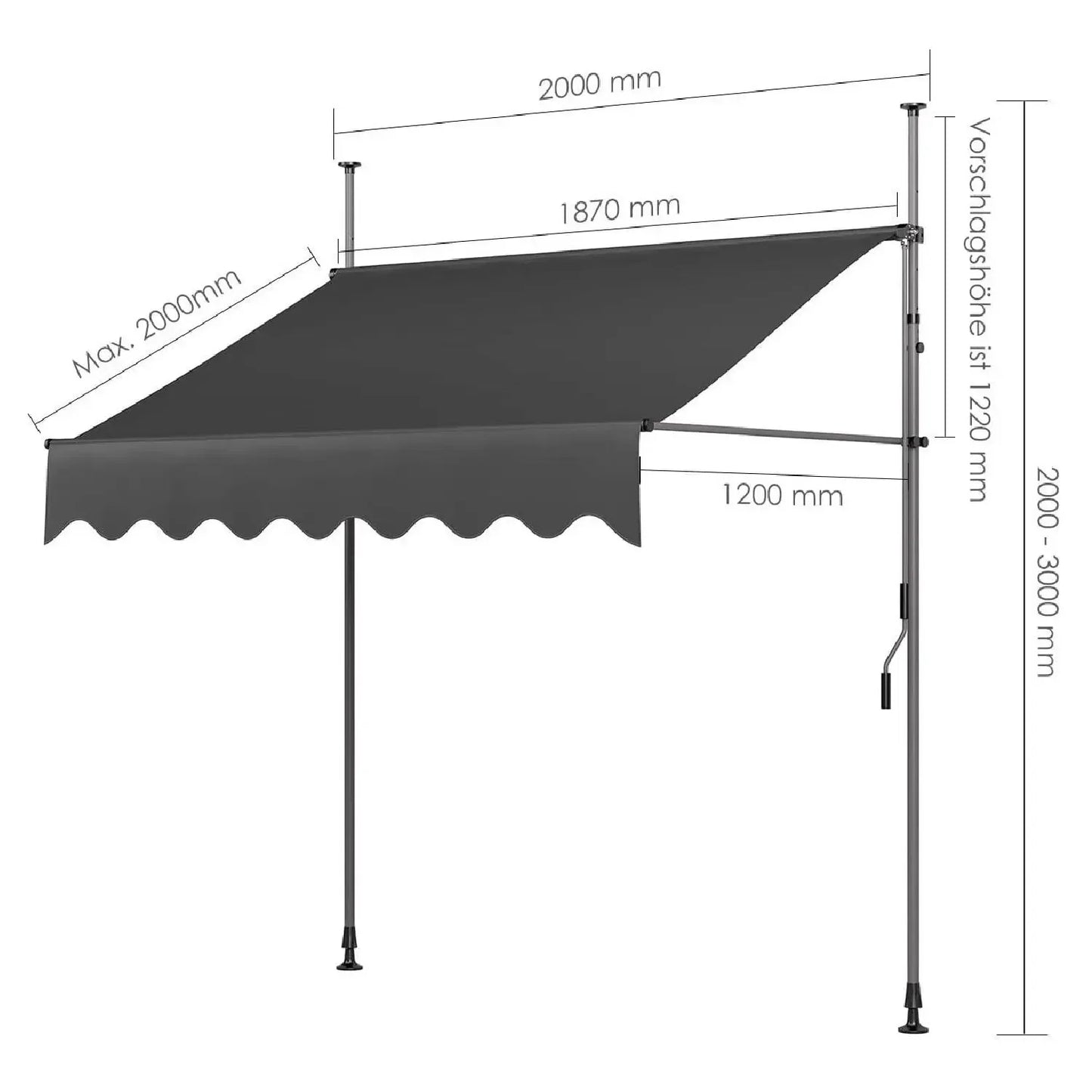 Outdoor Patio Awning Sunshade Shelter, Manual Retractable Awning