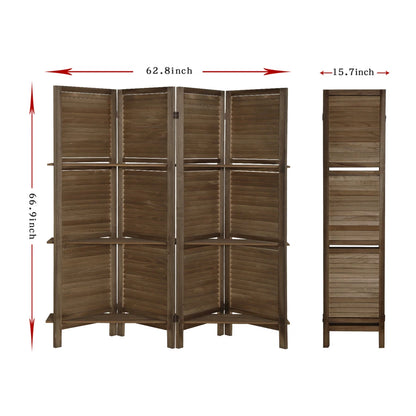 4 Panel Folding Room Divider Screen with Shelves