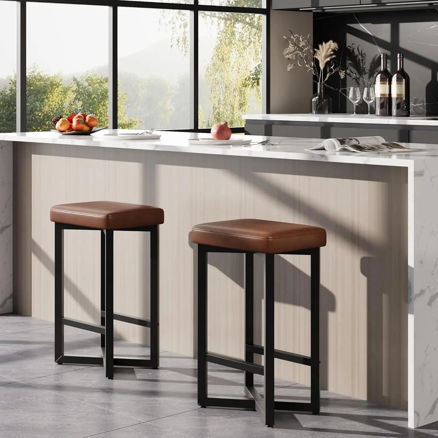 2PCS 24" Bar Stools Set Counter Height Backless