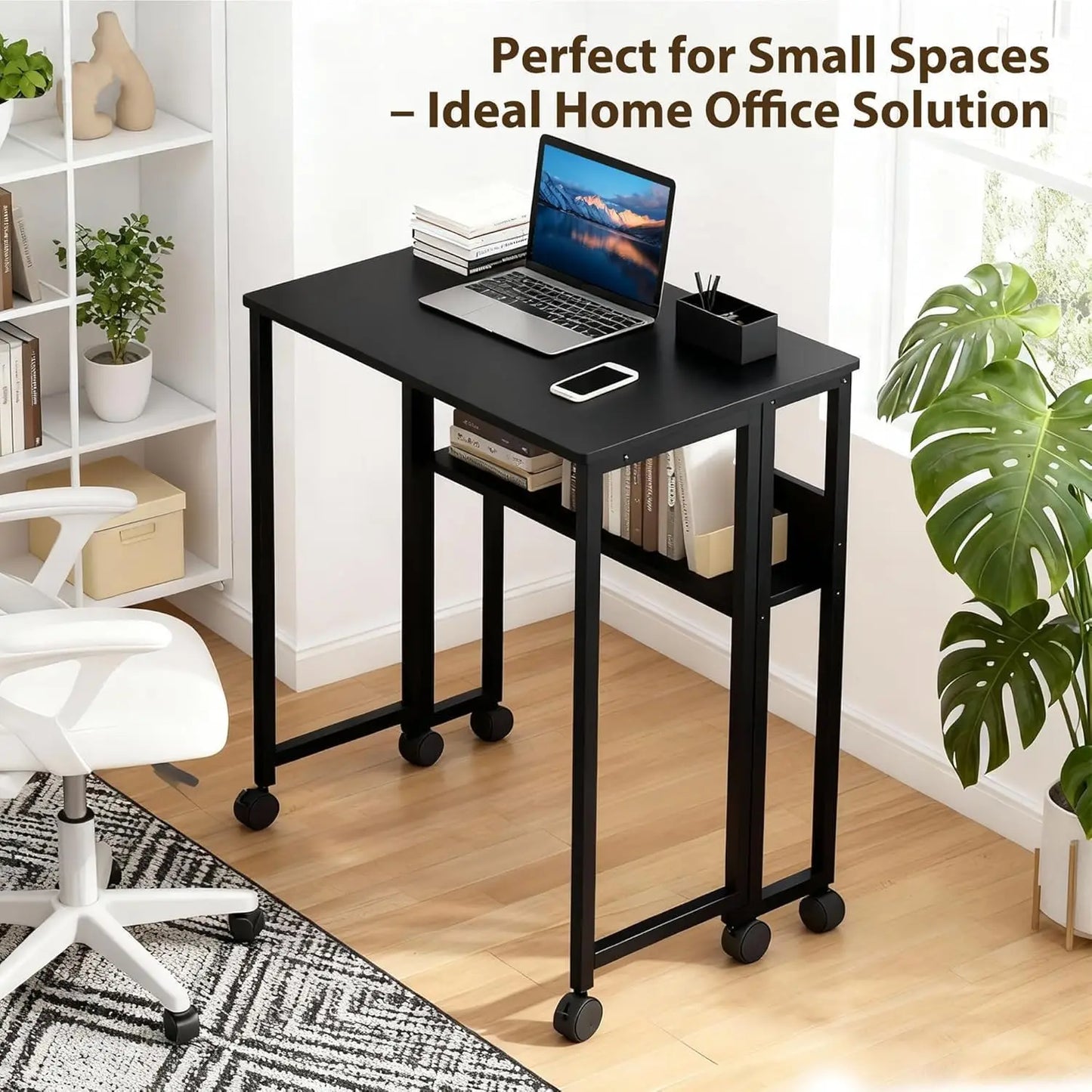 Laptop Table Storage, Sofa Table with Wheels