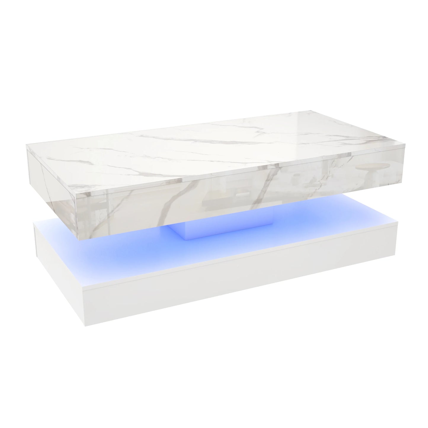 Stylish Coffee Table with LED lights, Double-Layer w/Drawers