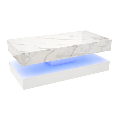 Stylish Coffee Table with LED lights, Double-Layer w/Drawers
