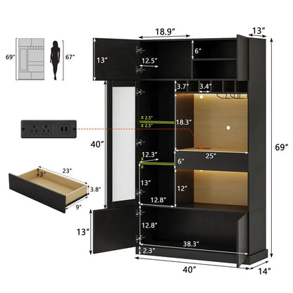 Kitchen Pantry Storage Cabinet, Microwave Stand, Wine Rack