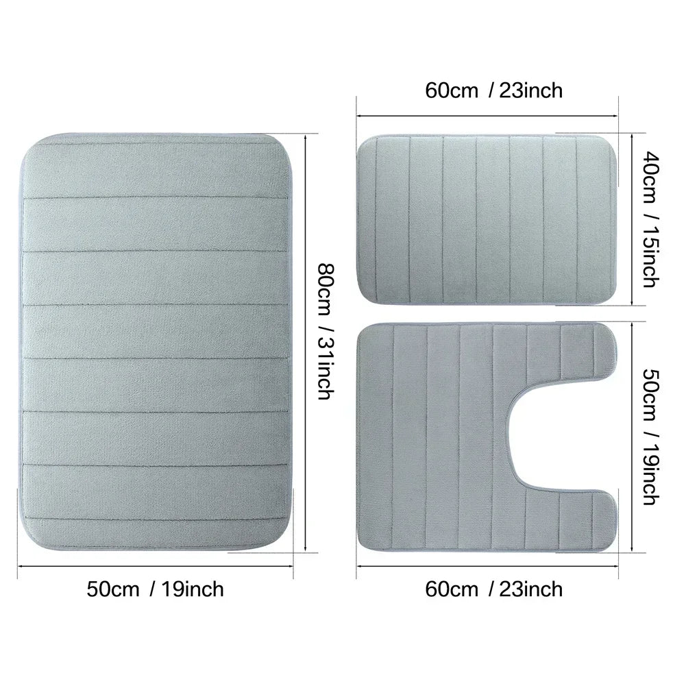 Memory Foam Bath Mat Set Super Absorption Non-Slip