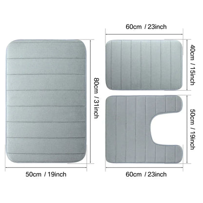 Memory Foam Bath Mat Set Super Absorption Non-Slip