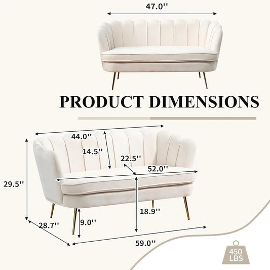 59" Chenille Upholstered Loveseat with Gold Metal Legs