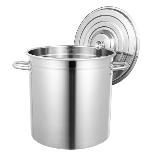 35/50/70L Soup Pot with Cover & Handles, Multi-functional Stainless Steel