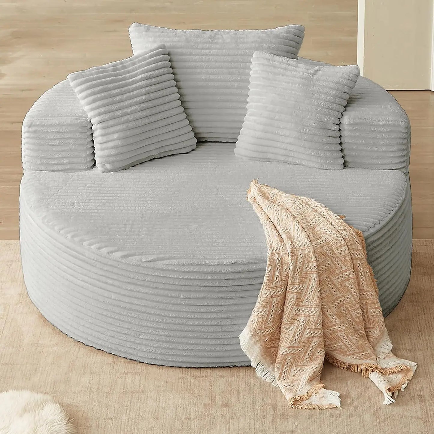 Oversized Round Chair Lounge Chaise Indoor, Upholstered Corduroy Deep Seat Cloud Large Circle Sofa Chair