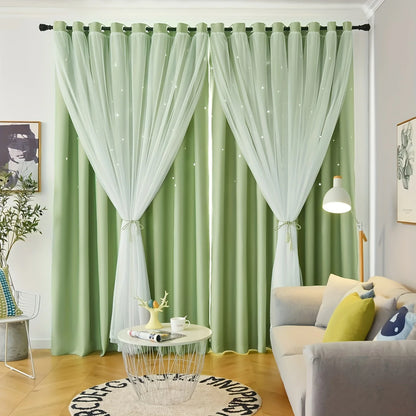 2 Panel Sheer Girls Curtains, Princess Curtains Hollow Stars
