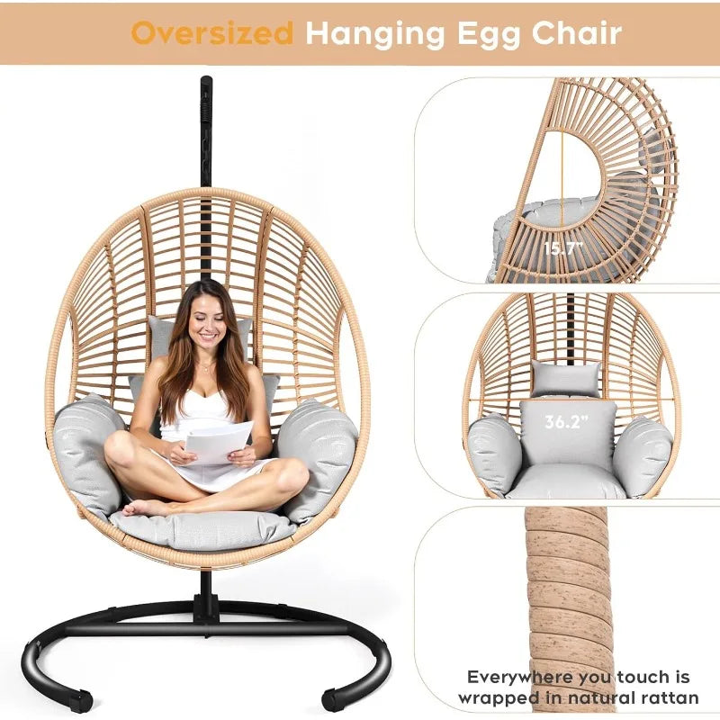 Hanging Egg Chair with Stand, Outdoor Swing Egg Chair
