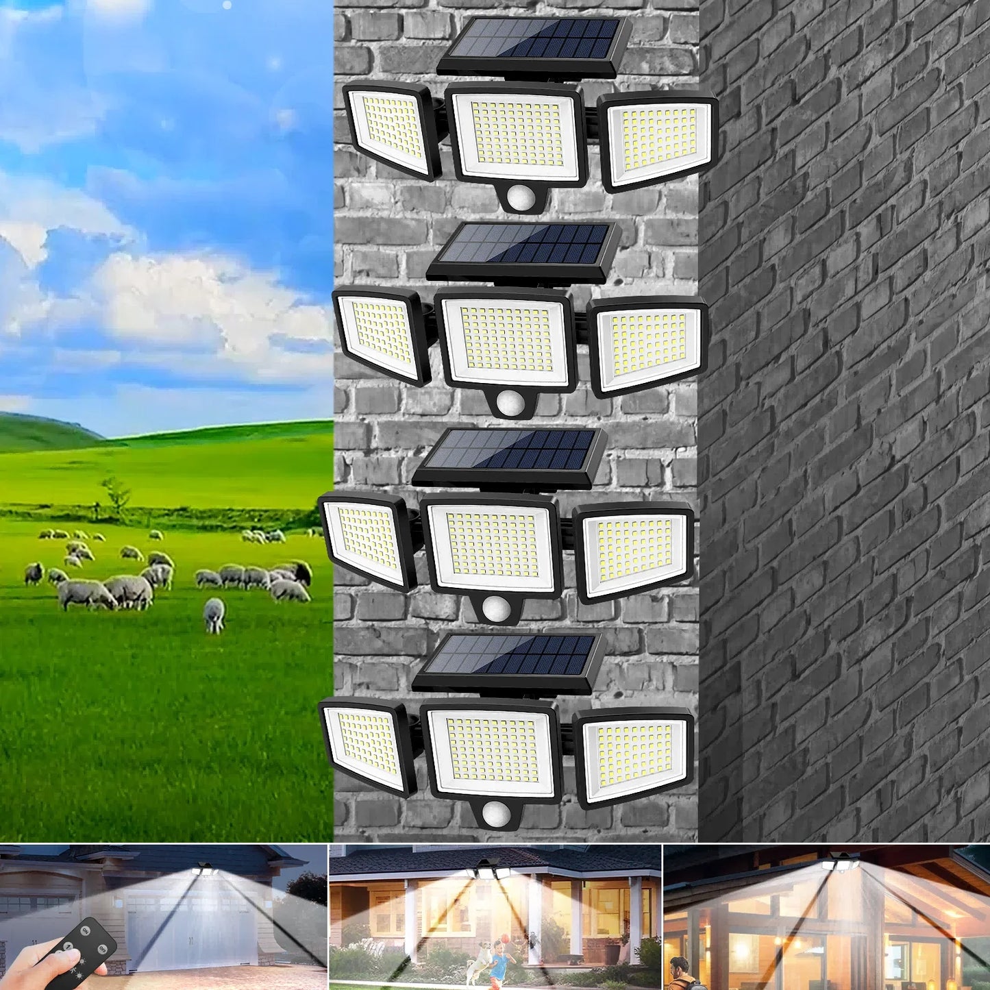 3-Head Solar Outdoor Light, Motion Sensor Security Light