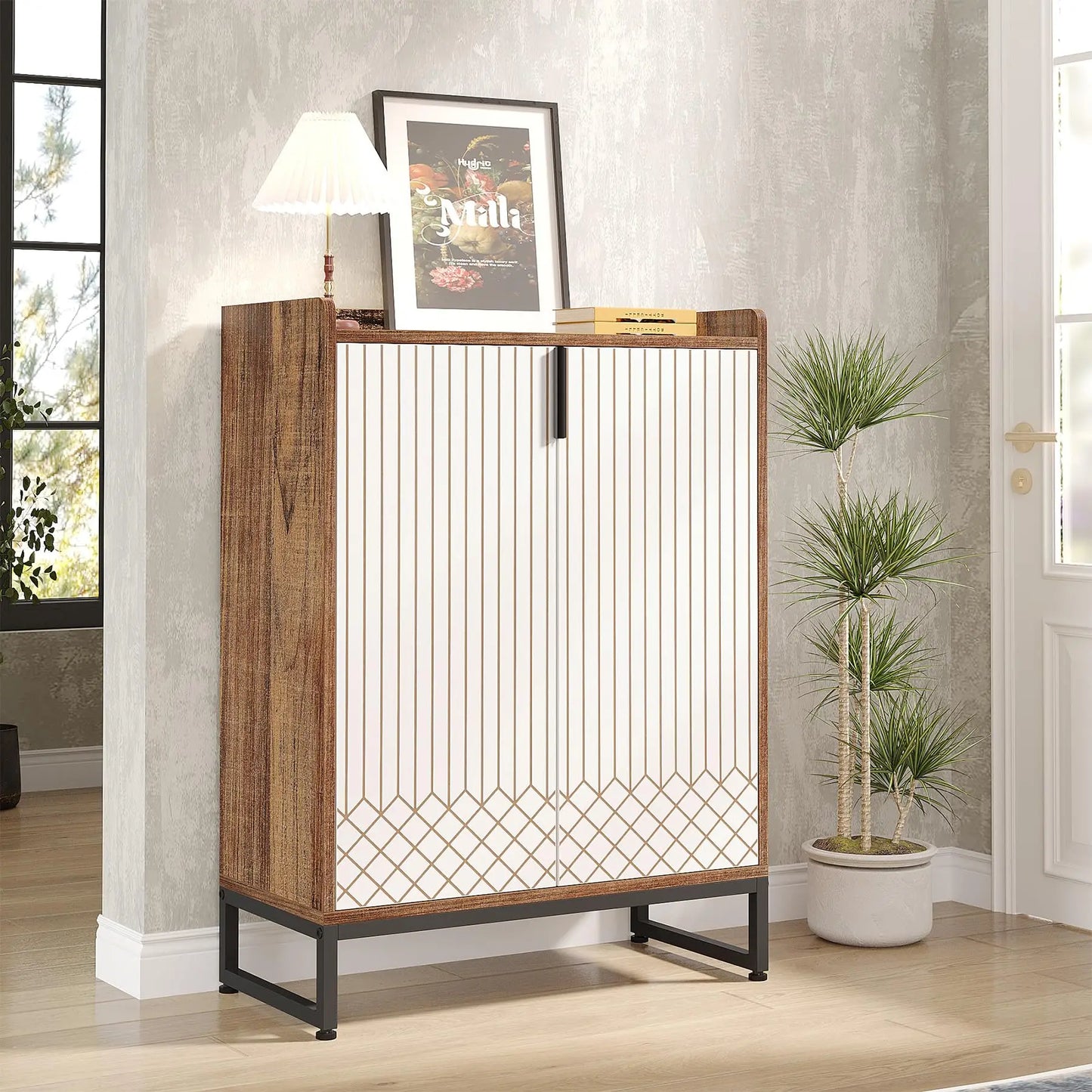 White Shoe Cabinets with Doors, 5-Tier Shoe Rack,