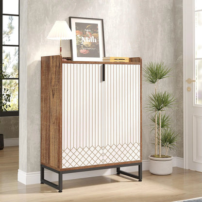 White Shoe Cabinets with Doors, 5-Tier Shoe Rack,