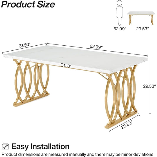 Modern Dining Table, 63" Large for 4-6 People