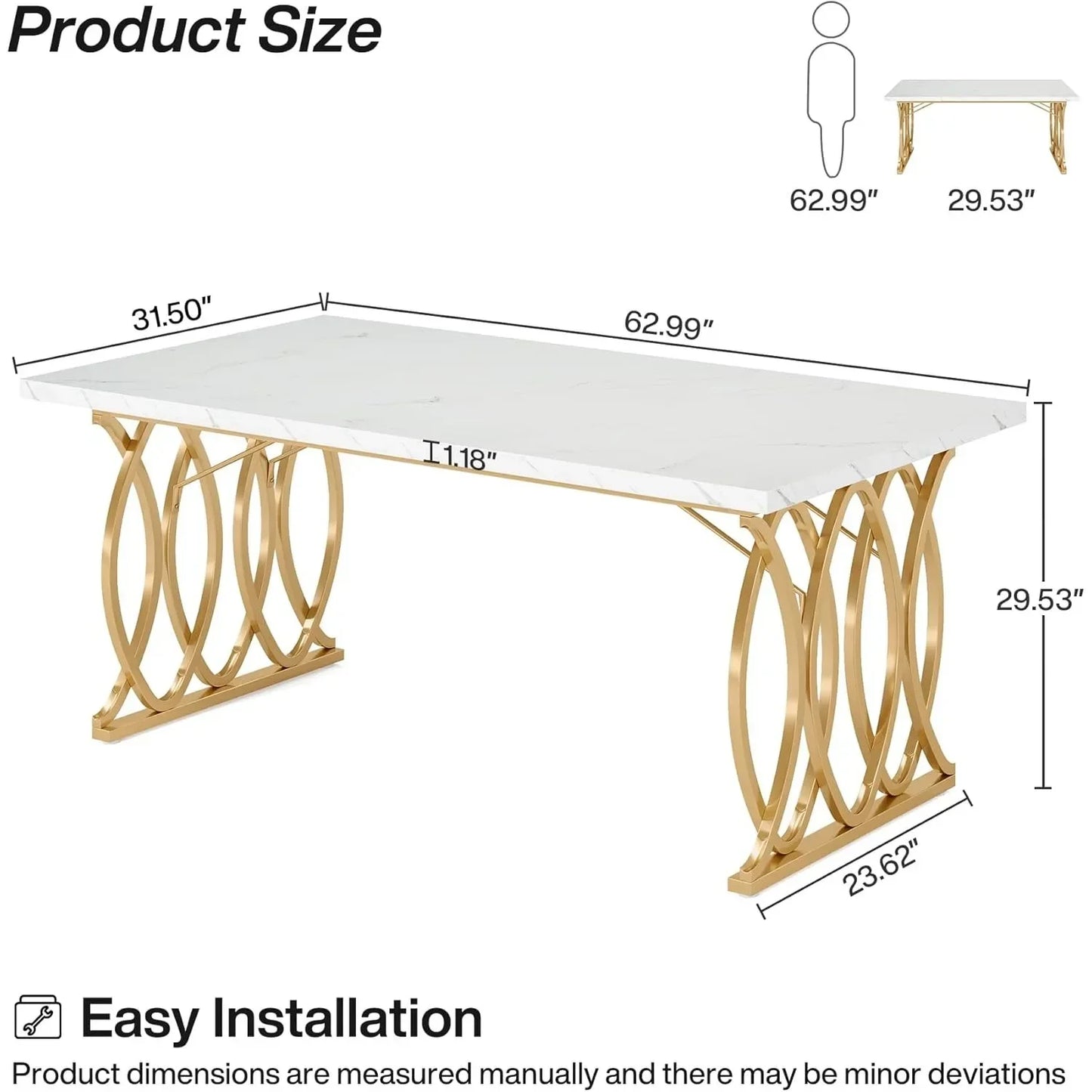 Modern Dining Table, 63" Large for 4-6 People