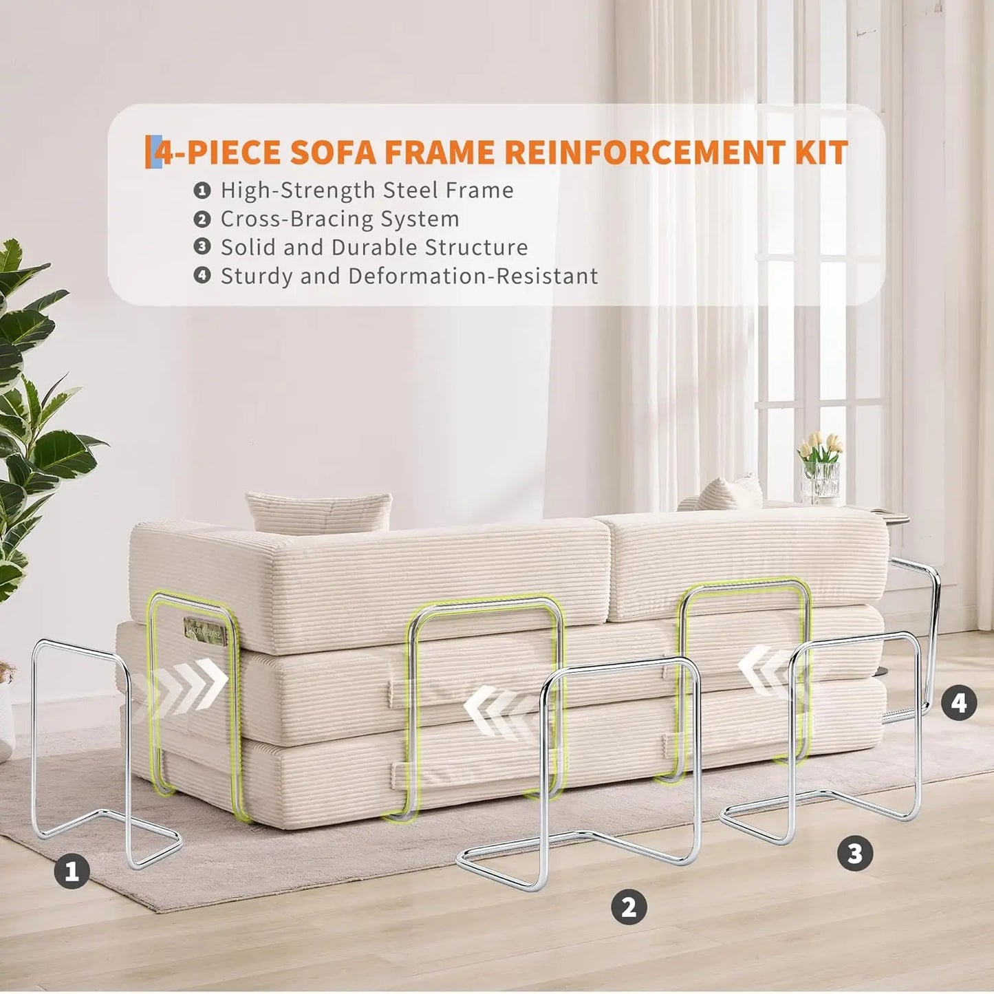 5-in-1 Convertible Sofa Bed,  No Assembly, Multi-Functional Futon