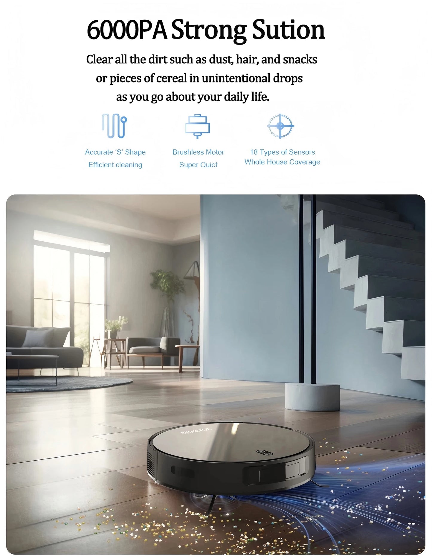 Robot Vacuum Cleaner Combo and Mop 6000PA Strong Suction