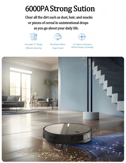 Robot Vacuum Cleaner Combo and Mop 6000PA Strong Suction
