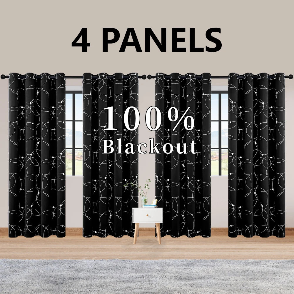 4PCS Blackout Curtains Grommet Thermal Insulated