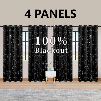 4PCS Blackout Curtains Grommet Thermal Insulated