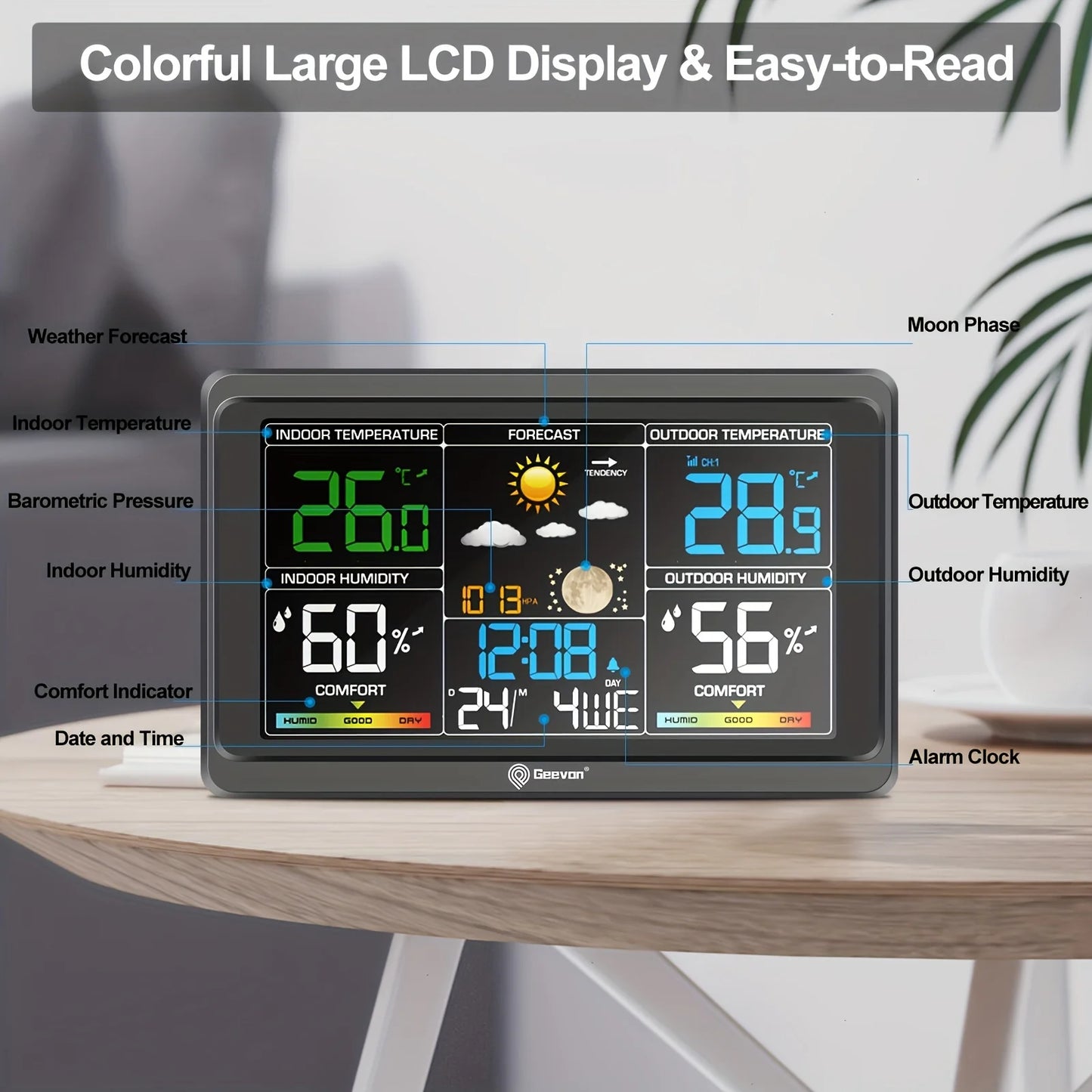Weather Station Wireless Indoor Outdoor Thermometer, Color Display