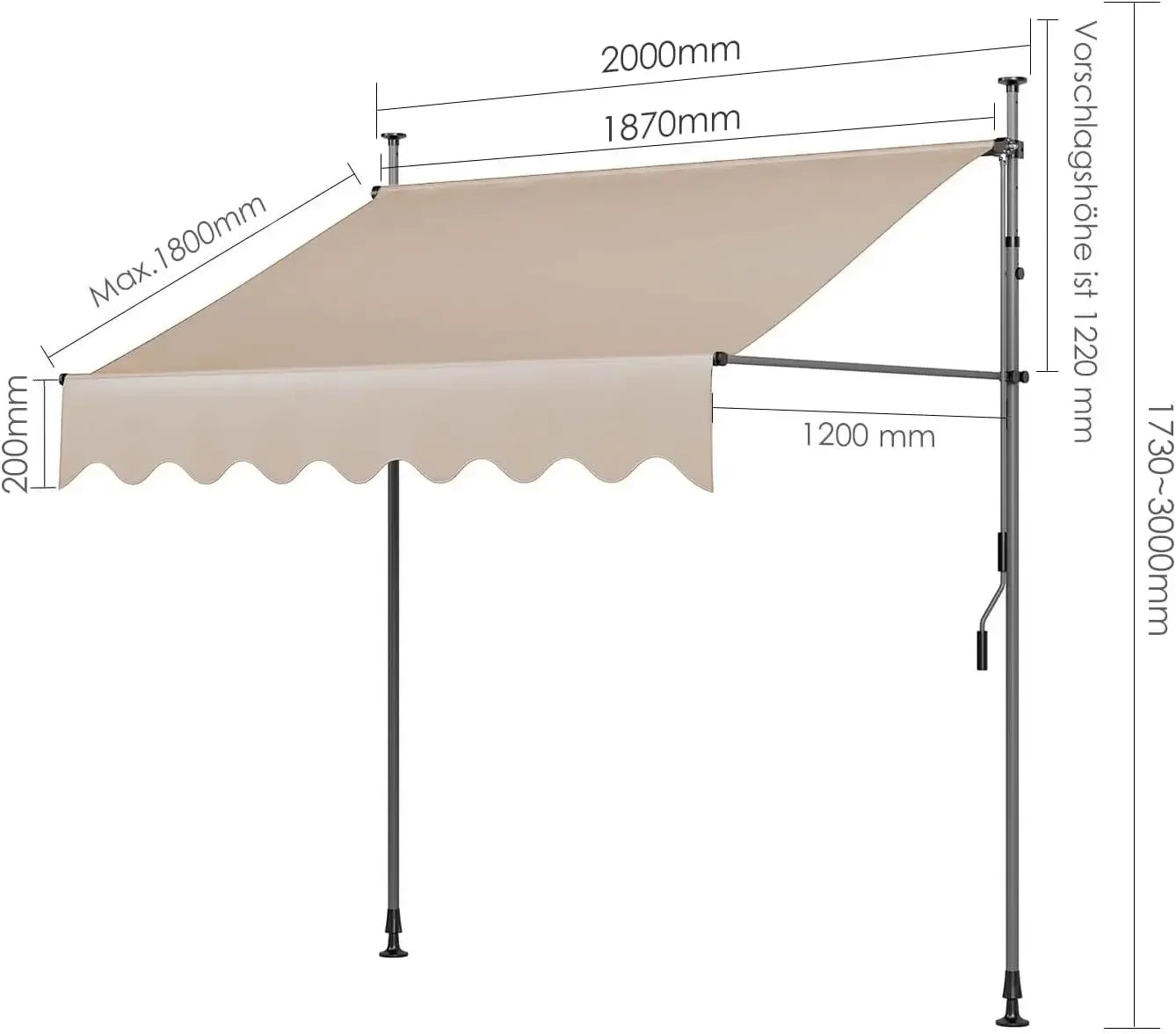 Outdoor Patio Awning Sunshade Shelter, Manual Retractable Awning
