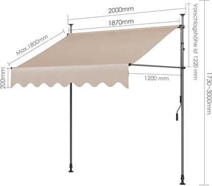 Outdoor Patio Awning Sunshade Shelter, Manual Retractable Awning
