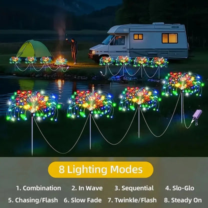 Solar LED Fireworks Lights 8 Lighting Modes Waterproof
