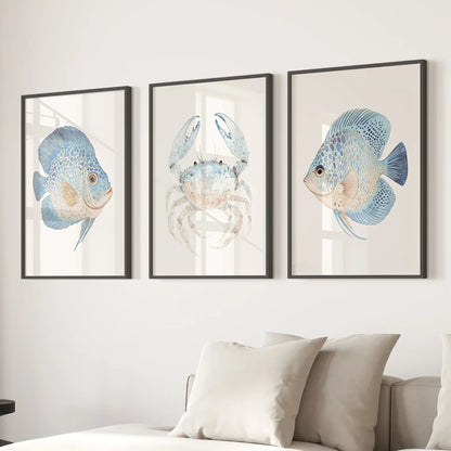 Marine Animals  Minimalist Ocean Life  Wall Art