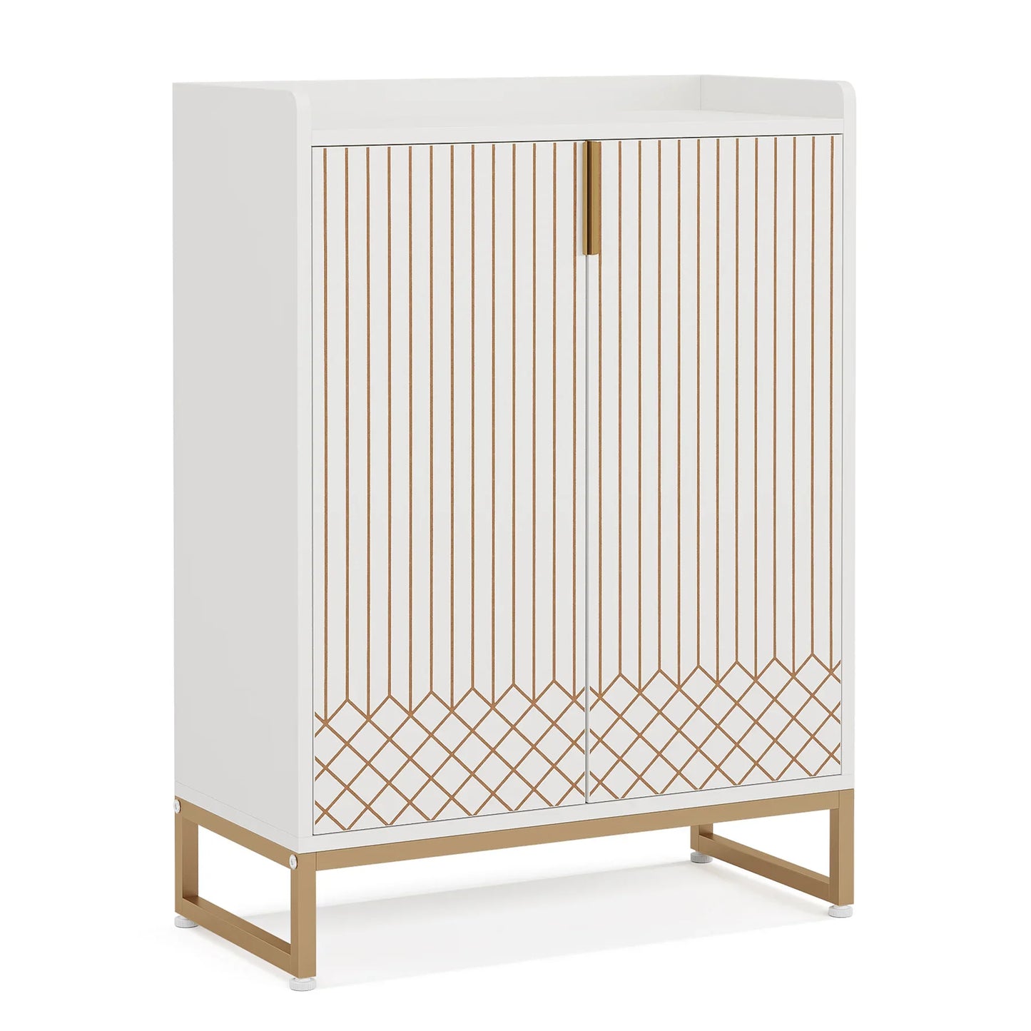 White Shoe Cabinets with Doors, 5-Tier Shoe Rack,