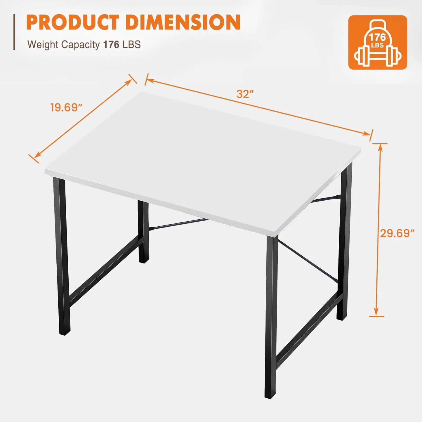 32 Inch Small Computer Desk, Writing Table Metal Frame