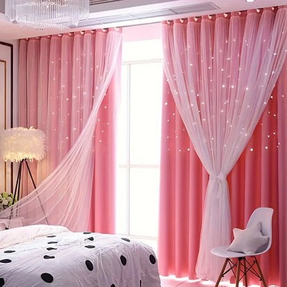 2 Panel Sheer Girls Curtains, Princess Curtains Hollow Stars