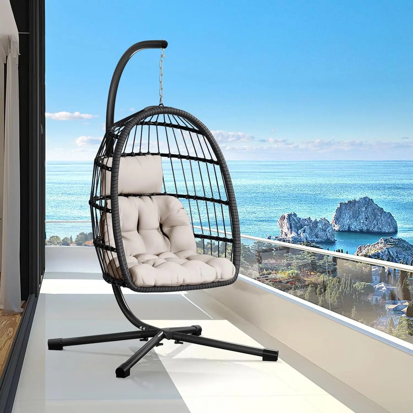 Double Egg Swing Chair with Stand - Outdoor Patio