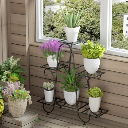 6 Tiers Metal Plant Stand Flower Anti-rust  Black