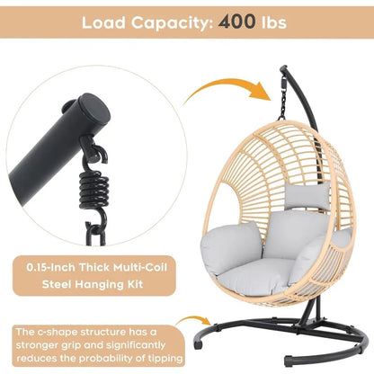 Hanging Egg Chair with Stand, Outdoor Swing Egg Chair