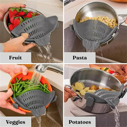 1PC Kitchen Utensil for Pots Pans & Bowls, Adjustable Clip-On Pot Strainer