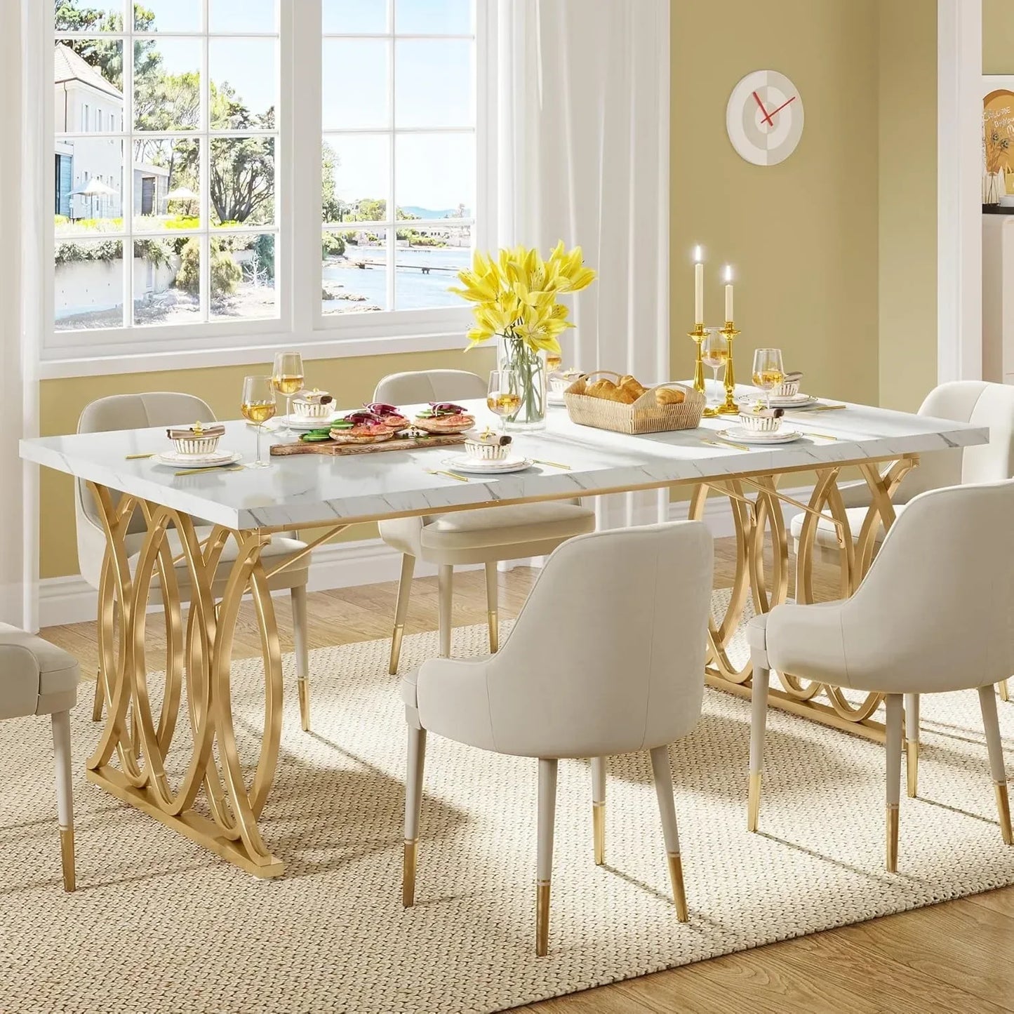 Modern Dining Table, 63" Large for 4-6 People