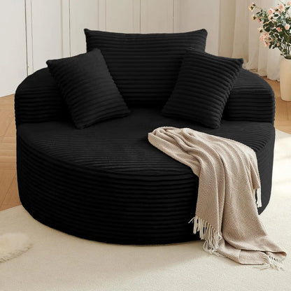 Oversized Round Chair Lounge Chaise Indoor, Upholstered Corduroy Deep Seat Cloud Large Circle Sofa Chair