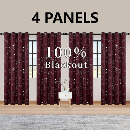 4PCS Blackout Curtains Grommet Thermal Insulated