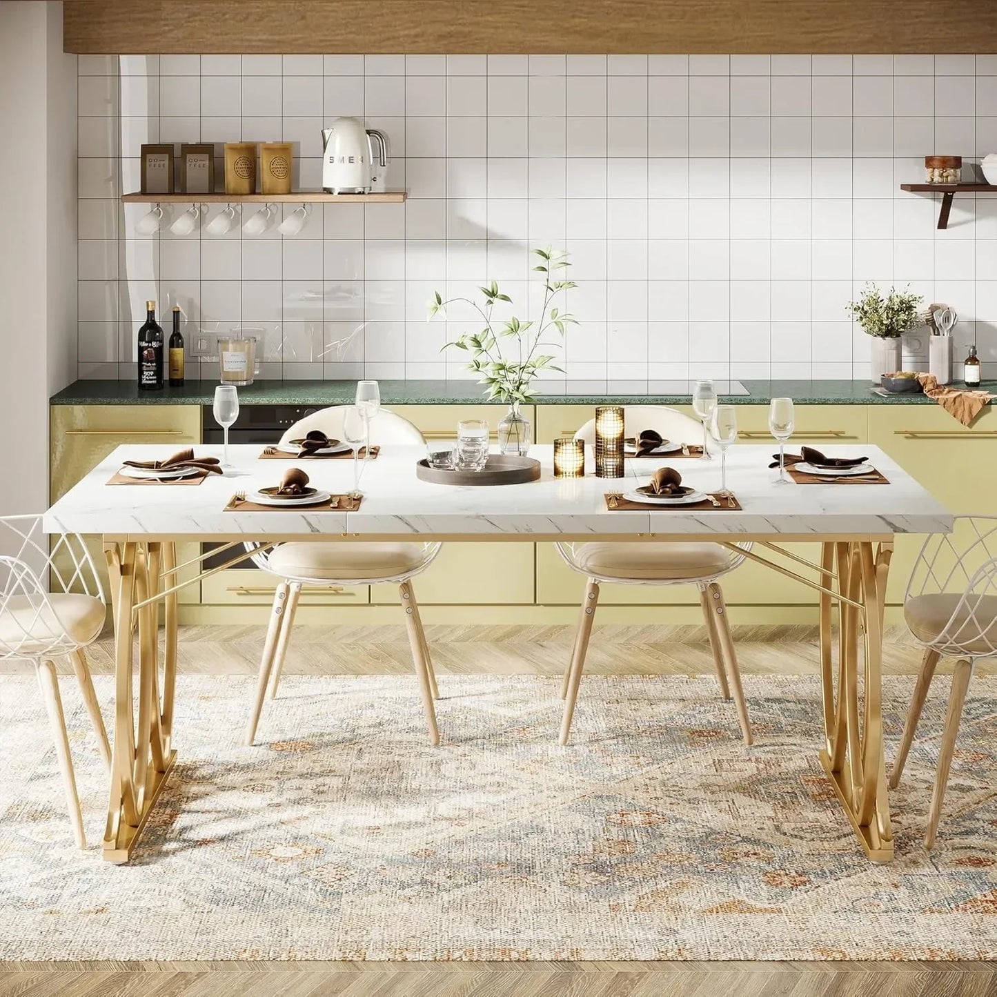 Modern Dining Table, 63" Large for 4-6 People