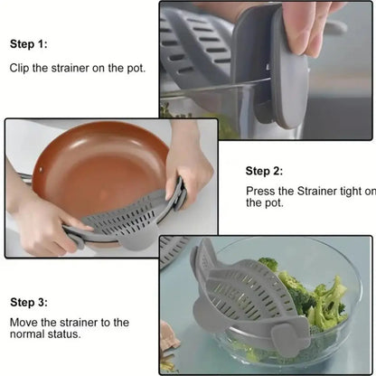 1PC Kitchen Utensil for Pots Pans & Bowls, Adjustable Clip-On Pot Strainer