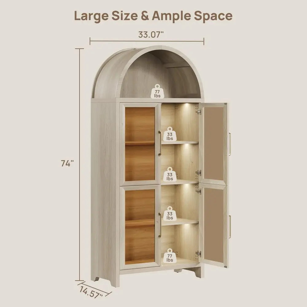 Display Cabinet with Glass Door, Modern Arched Bookcase
