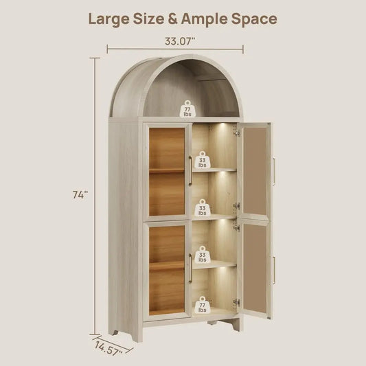 Display Cabinet with Glass Door, Modern Arched Bookcase