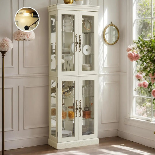 Lighted Curio Cabinet Vintage Glass Display Case with Shelves