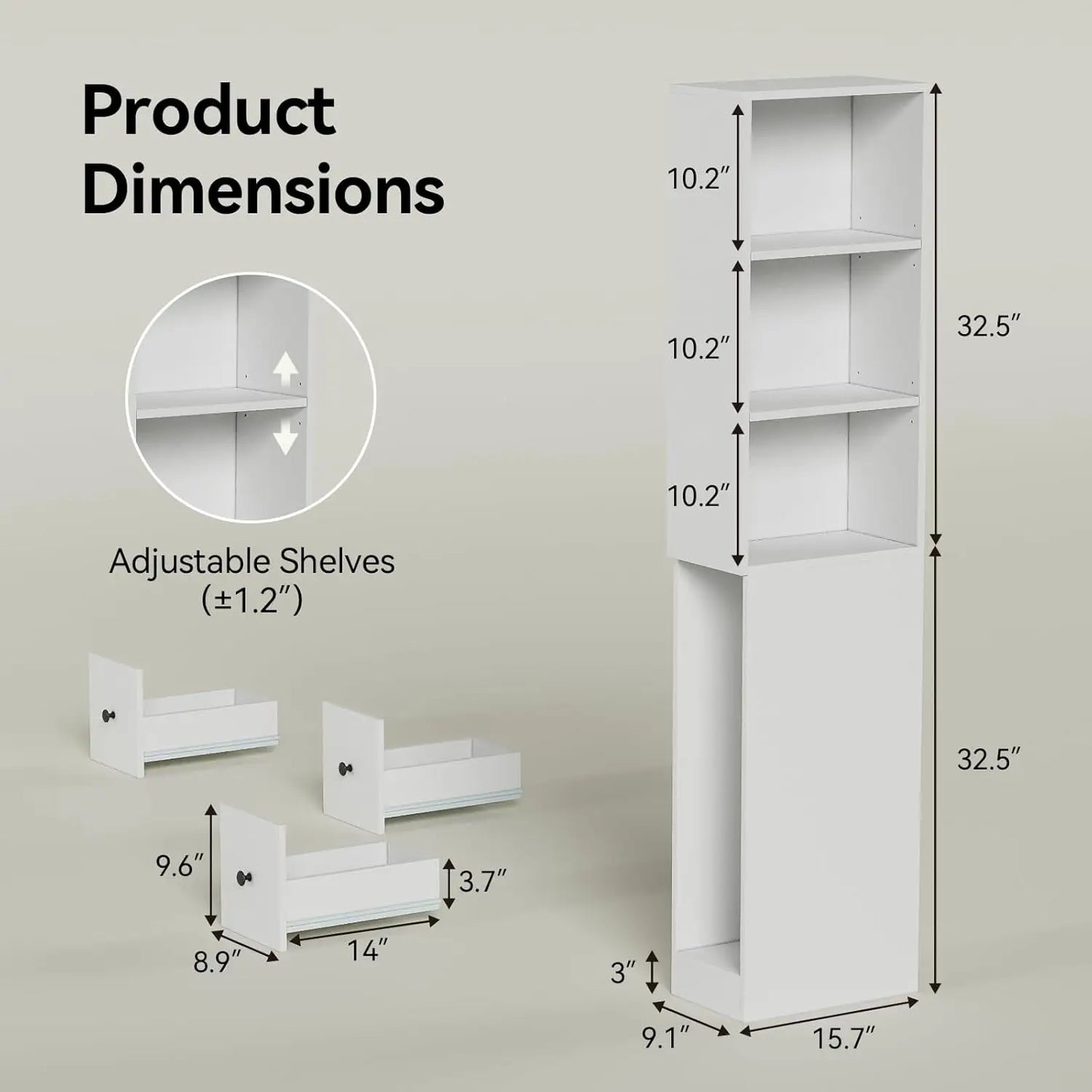 Storage Cabinet Tall Narrow Bathroom  Adjustable Shelves